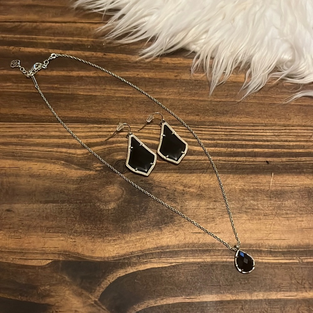 Black and Gold Kendra Scott necklace and earrings set